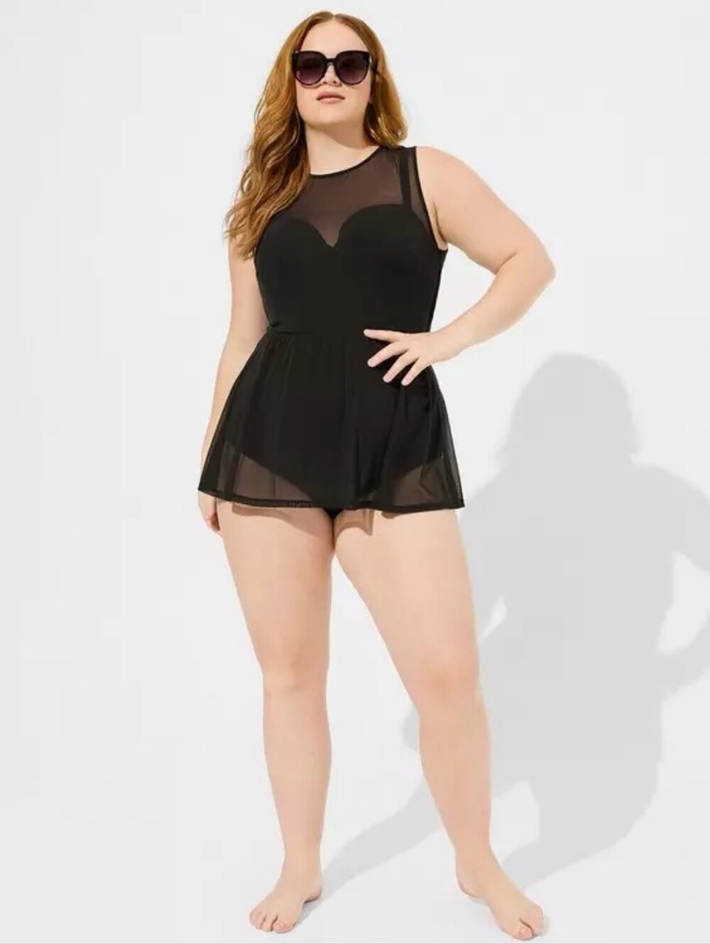 Torrid 2 DD/F Underwire Long Mesh Overlay Swim Dress With Brief Black Sz 2X